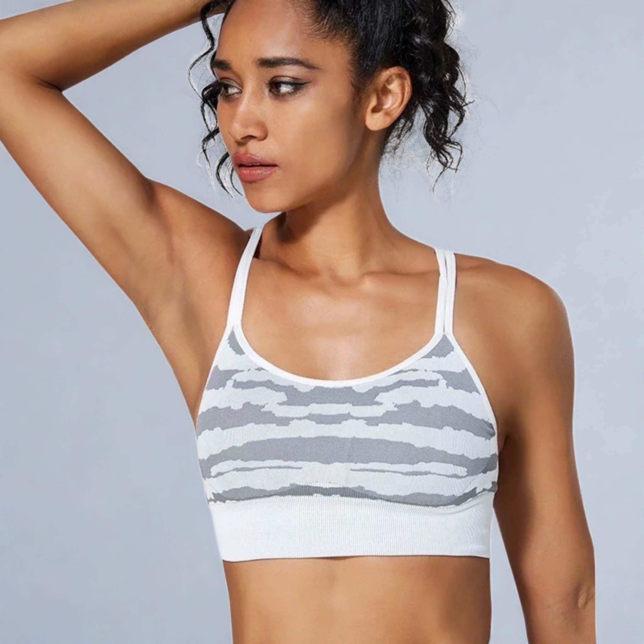 Tiger Print Sports Bra White